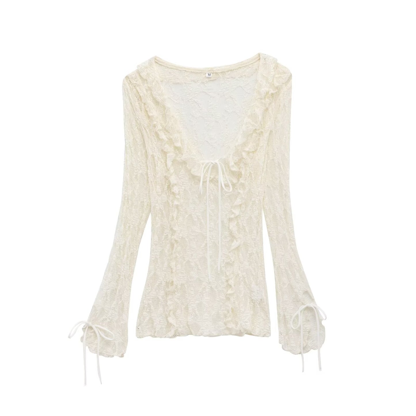 Women's new fashion layered decoration slim Lace up V-neck lace top