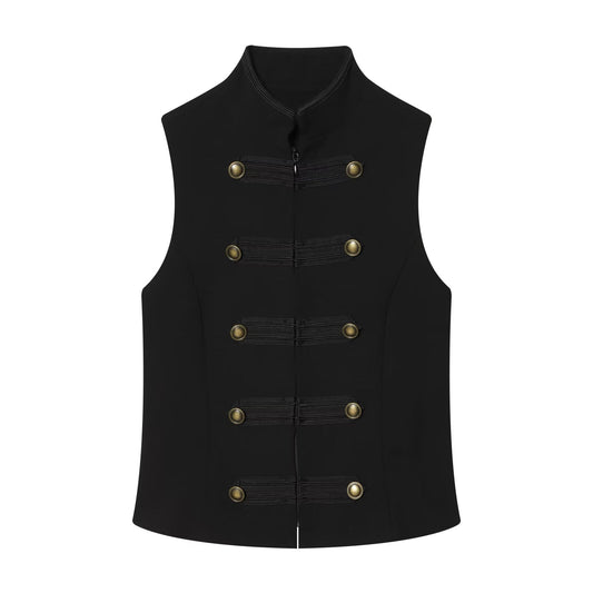Women's rope knot decorative standing collar vest