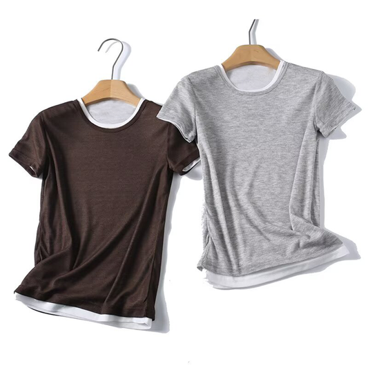 Women's O Neck double-layer short sleeved T-shirt