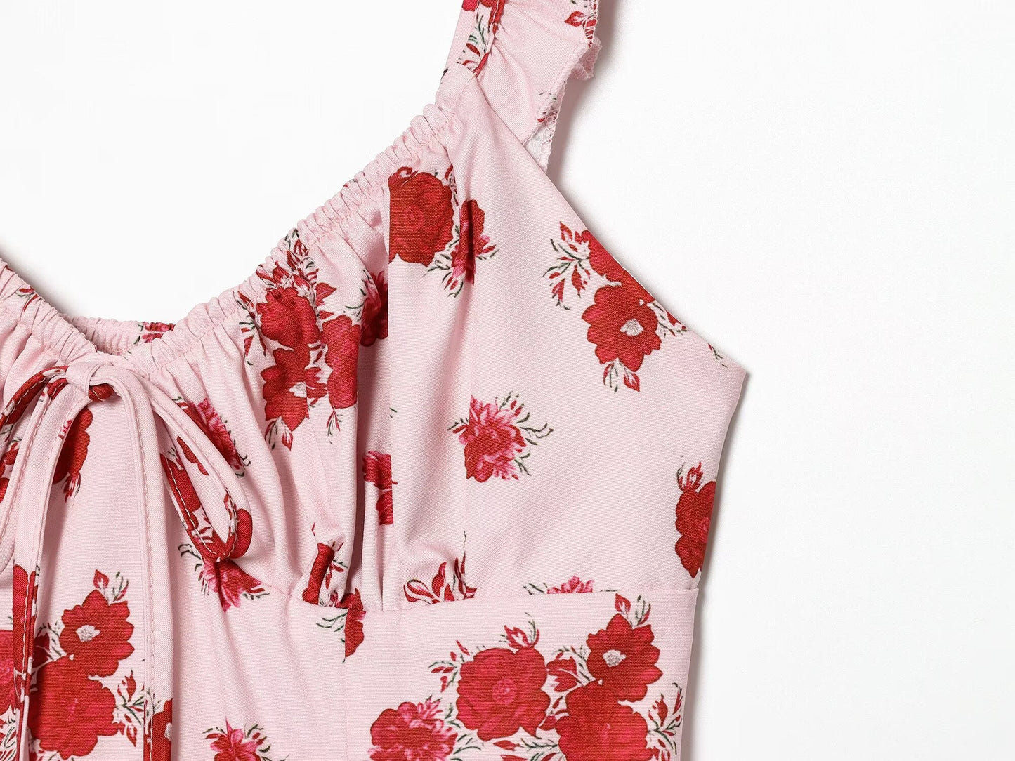 Women's printed ruffle edge suspender dress