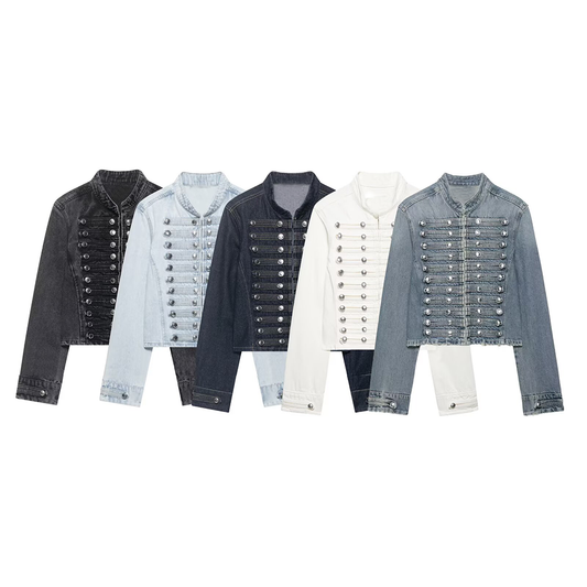 Women's short standing collar denim Coat