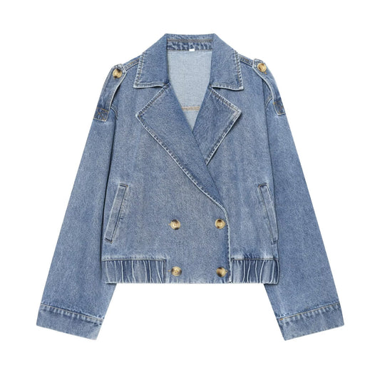 Women's double breasted short denim jacket