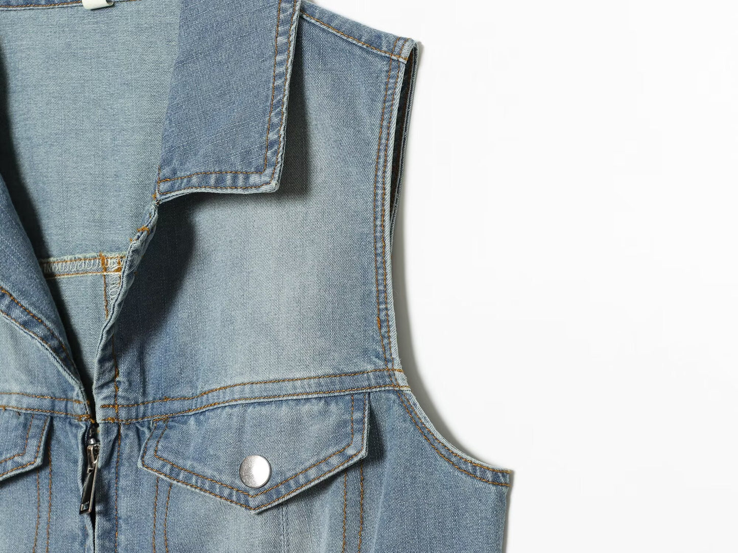 Women's sleeveless lapel denim dress