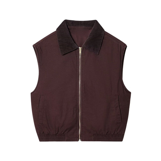 Women's new fashion corduroy collar design sleeveless zipper vest