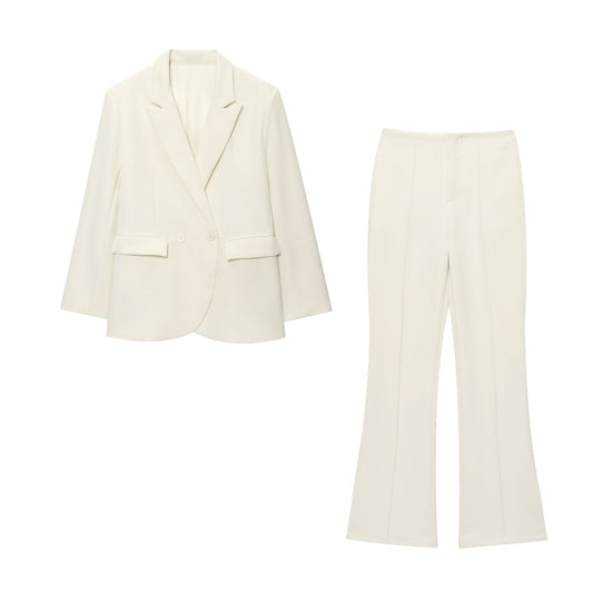 suit Women's 2 pieces loose double breasted Blazer Coat +Pants
