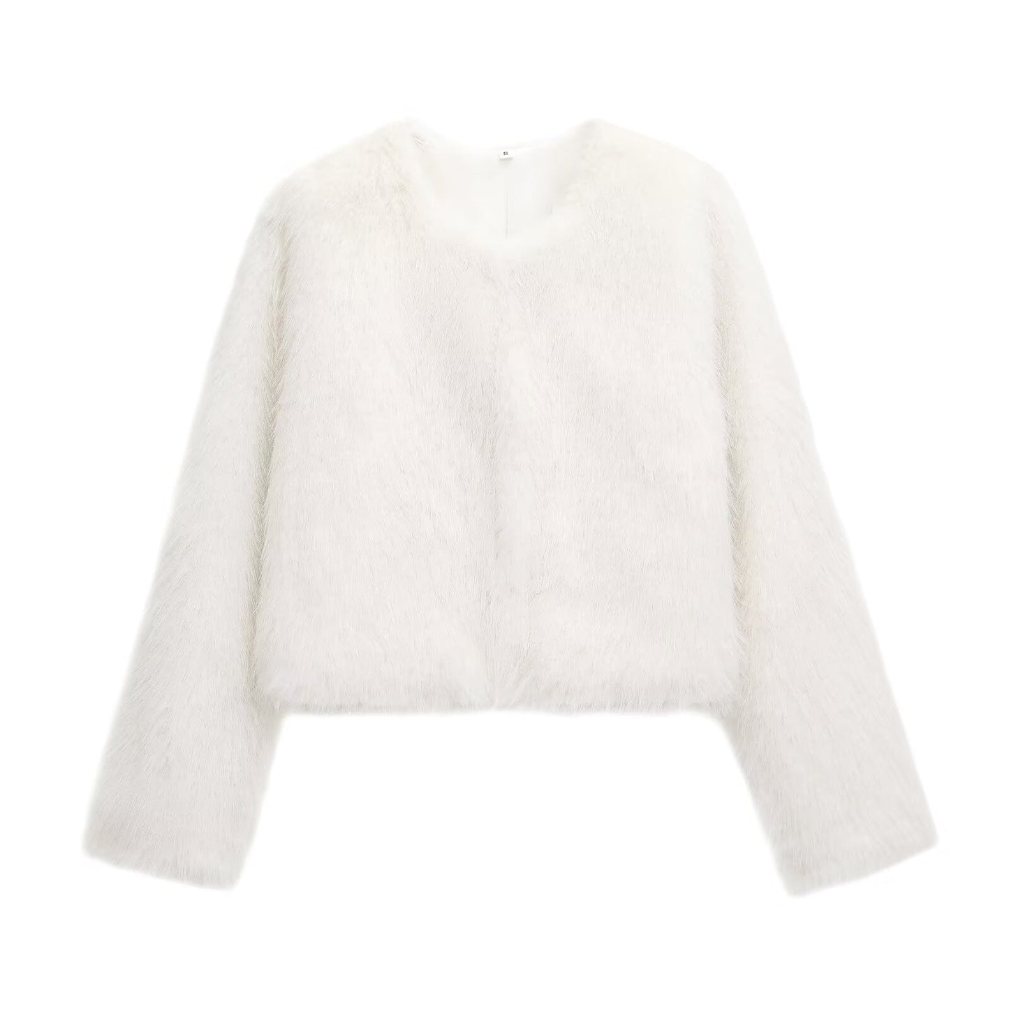 Women's New Artificial fur effect short O Neck jacket Coat