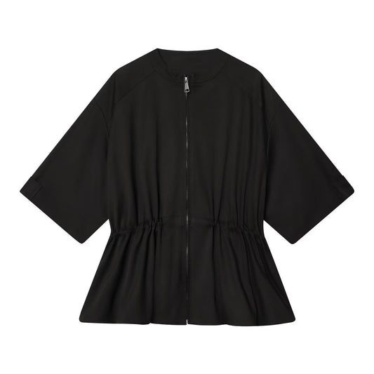 Women's O-Neck zipper short sleeved puffy Coat