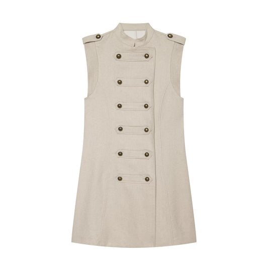 Women's rope knot buckle linen blended mini dress