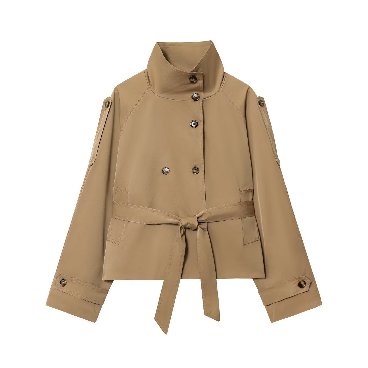 Women's New Fashion With Belt Short Double breasted Windbreaker Coat