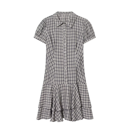 Women's layered decorative plaid mini dress
