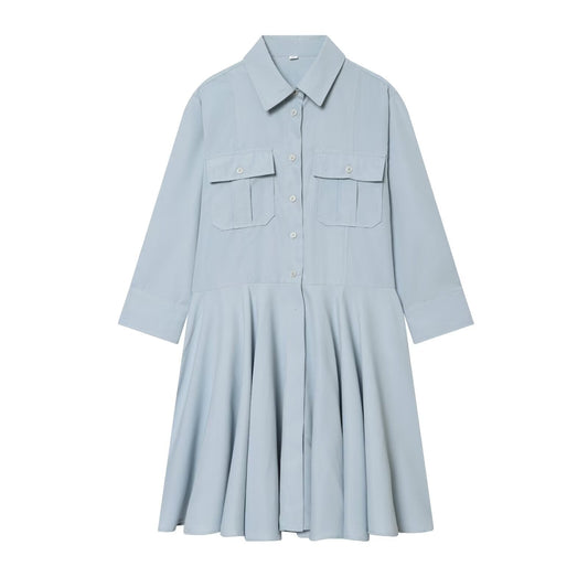 Women's long sleeved pleated shirt style dress