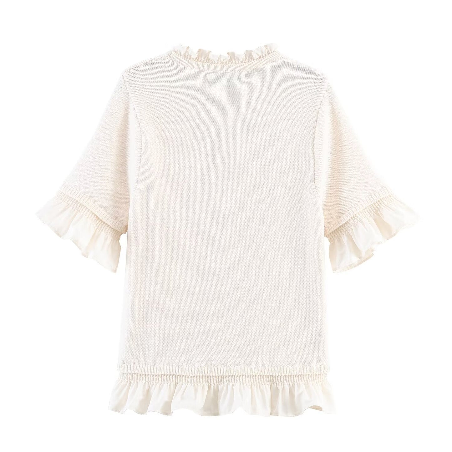 Women's O-Neck short sleeved patchwork knit shirt