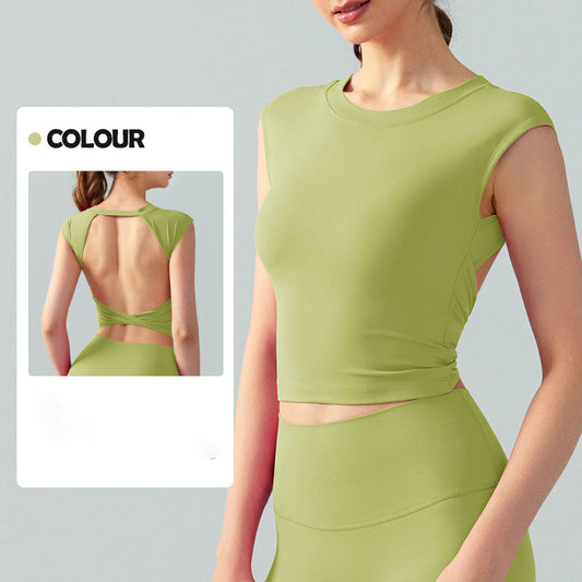2026 women's new fixed chest pad sexy backless short sports T-shirt