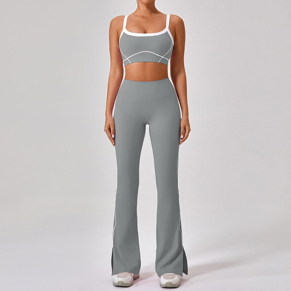 Women's new nude tight outdoor sports bra contrast suit