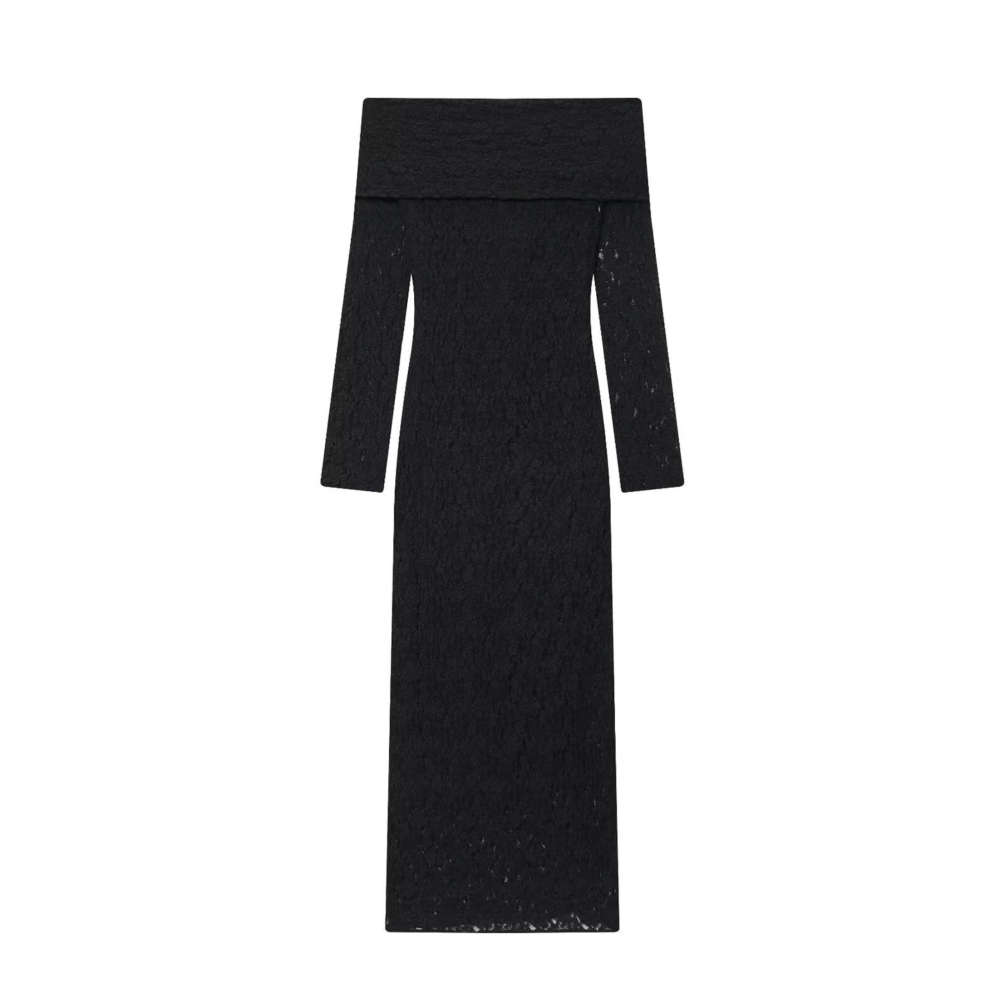 Women's new fashion black lace strapless MIDI dress