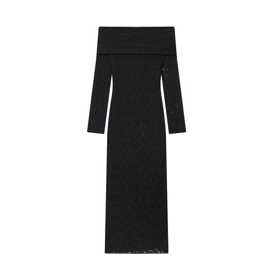Women's new fashion black lace strapless MIDI dress