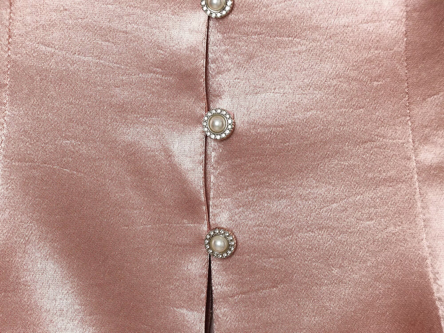 suit Women's 2 pieces button decoration satin textured top+Pants