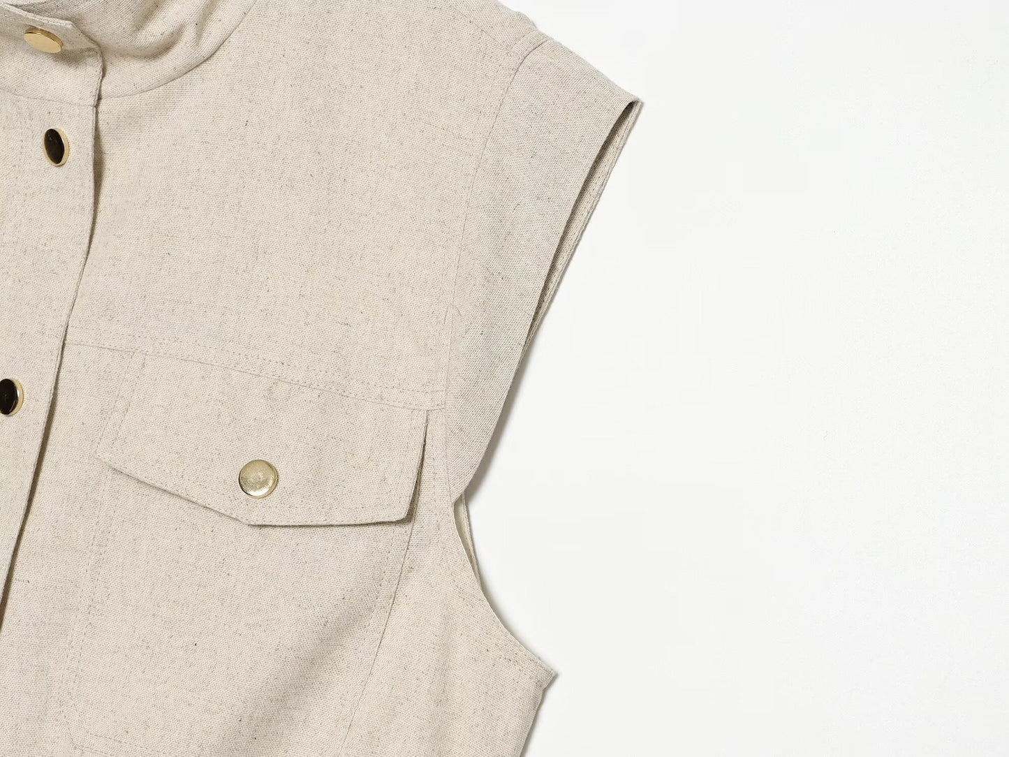 Women's pocket decoration linen blend vest