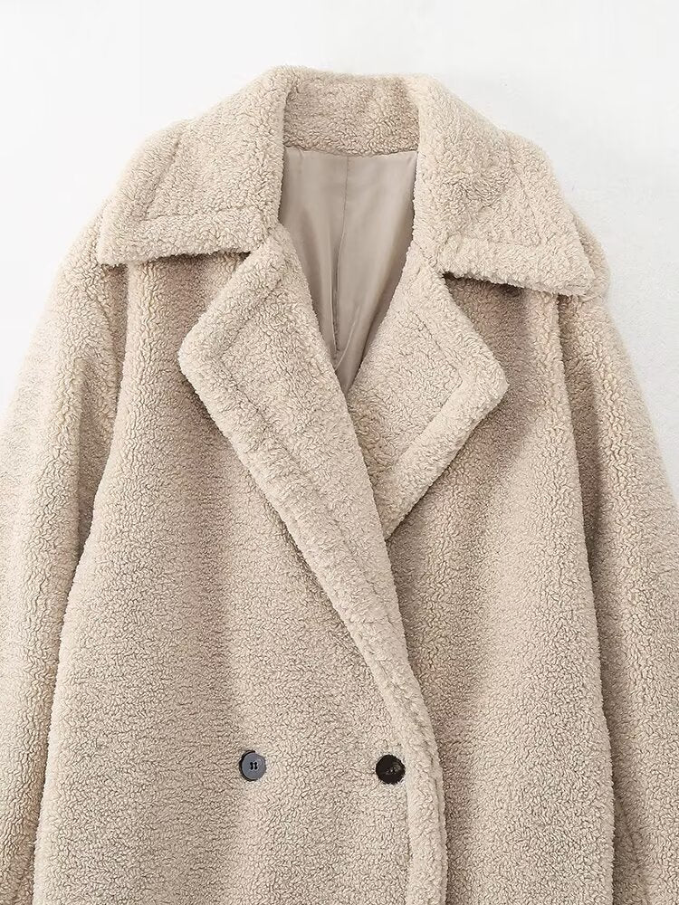 Women's fashion casual long fleece long sleeve coat