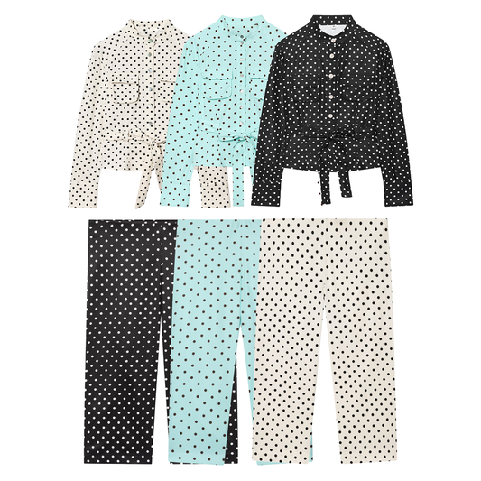 suit Women's 2 pieces With Belt polka dot shirt style Coat+Pants