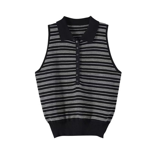 Women's new fashion retro striped sleeveless T-shirt top