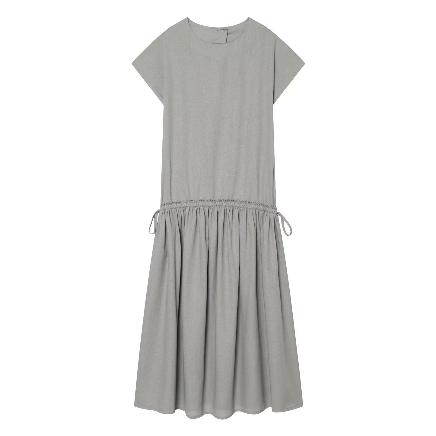 Women's O Neck linen blended MIDI dress