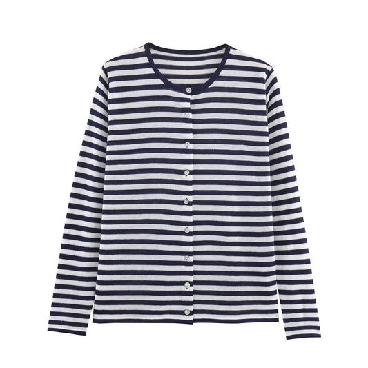 Women's comfortable O Neck striped knitted Coat