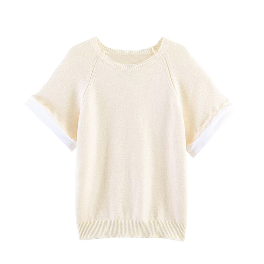 Women's rolled up sleeve patchwork knit Shirt