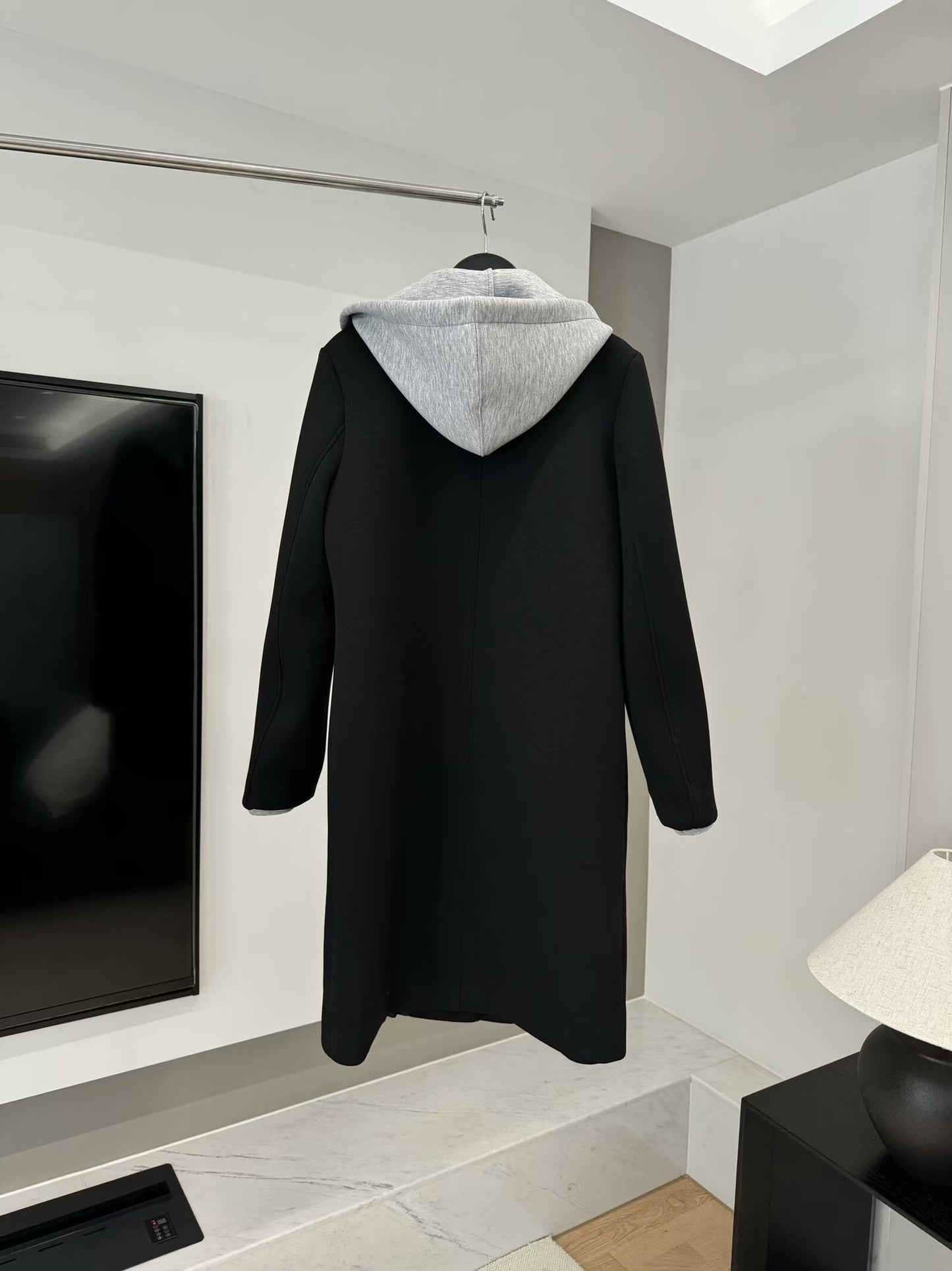 Women's loose long style detachable hooded patchwork coat