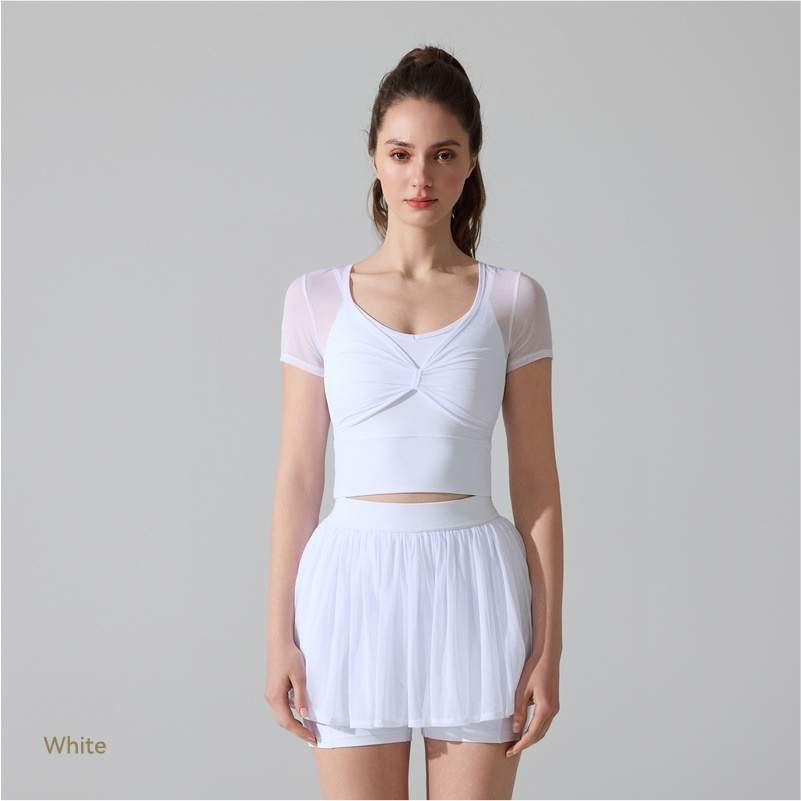 2026 women's new short-sleeved top mesh yoga suit