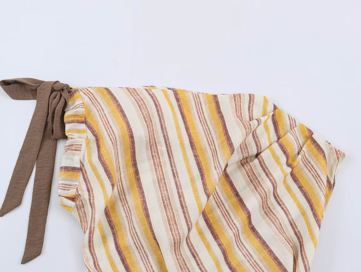 suit Women's 2 pieces bow decoration linen blended striped top+Pants