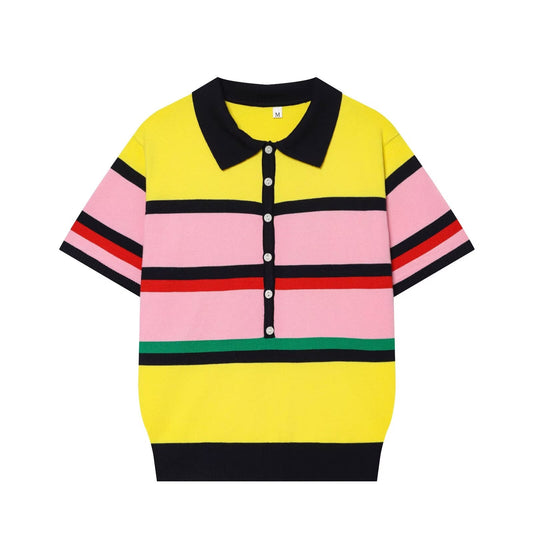 Women's comfortable striped knitted polo shirt