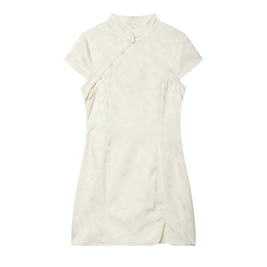 Women's standing collar jacquard mini dress