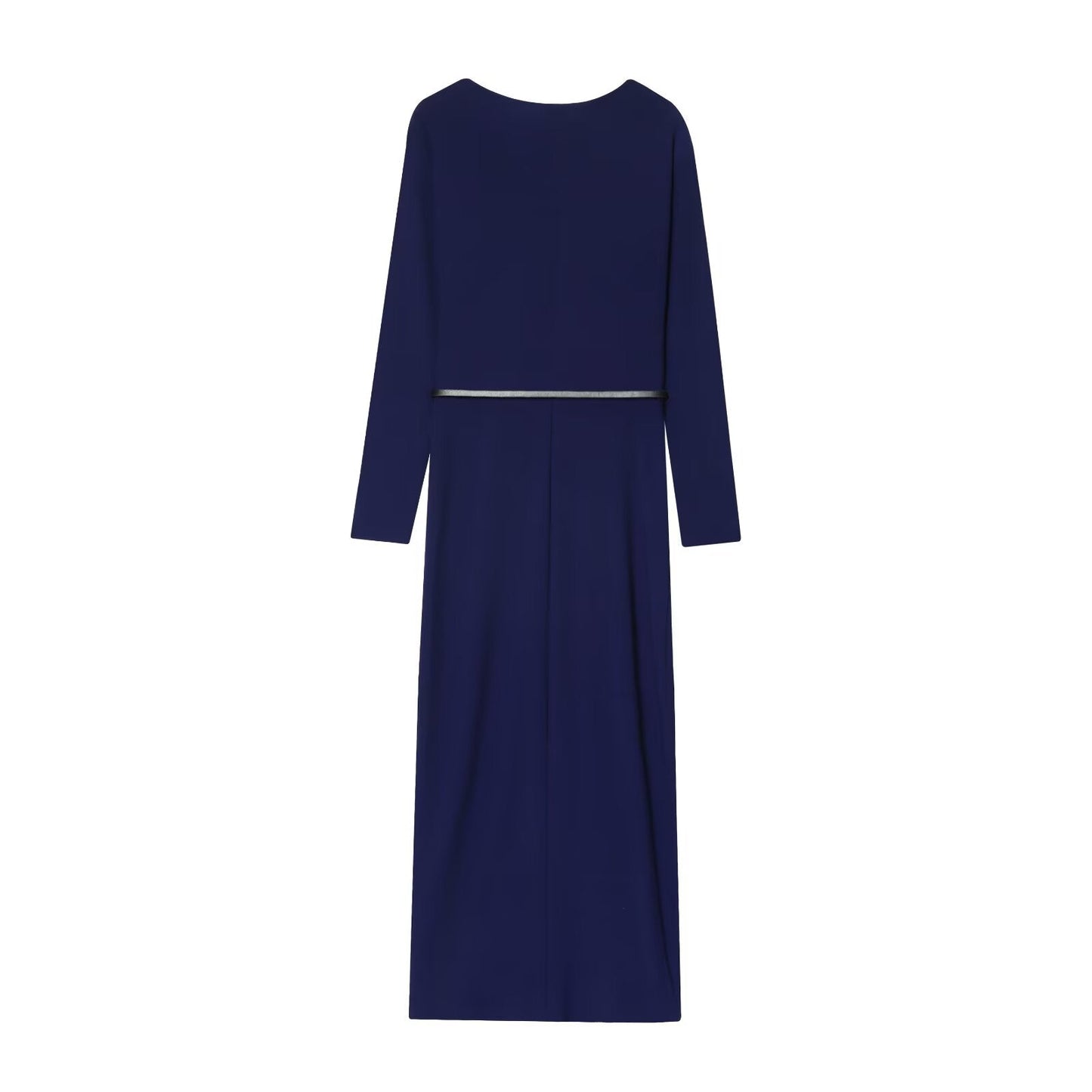 Women's New Fashion With Belt Long Sleeve Pleated Midi dress