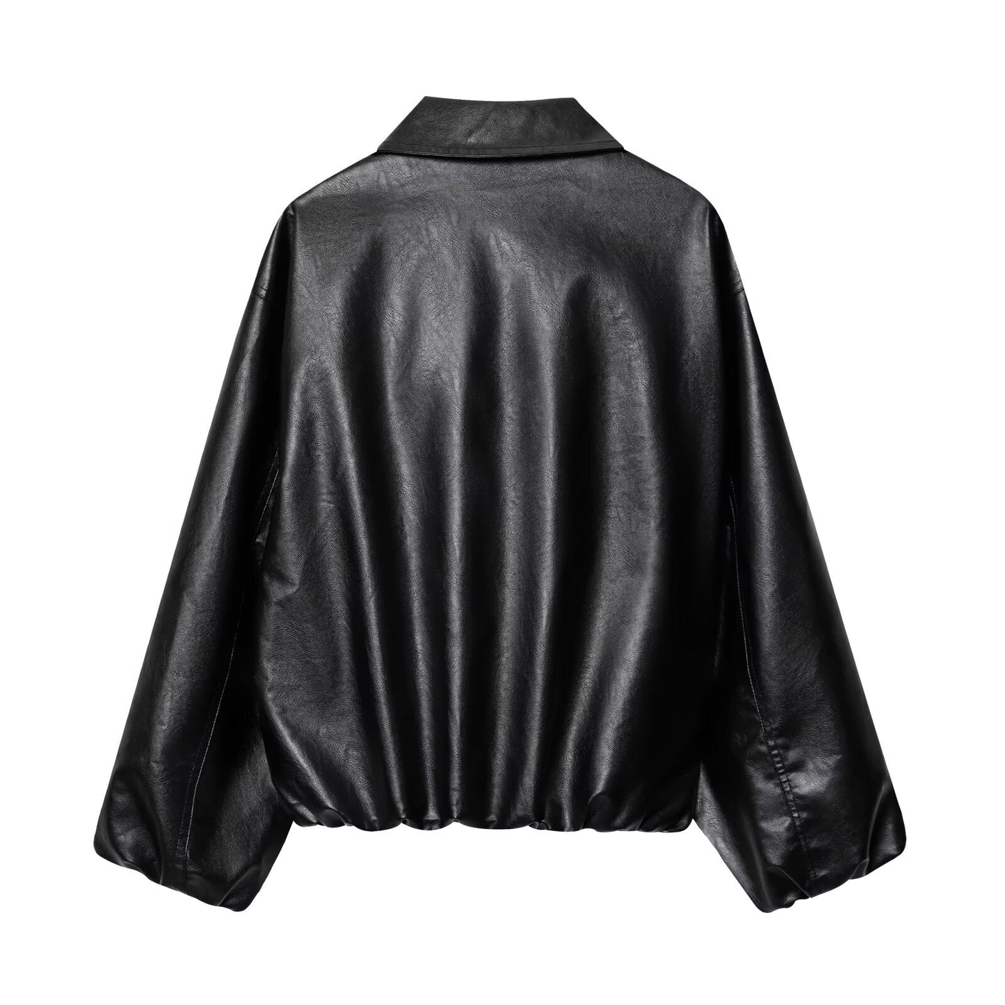 Women's new fashion loose zipper faux leather flight jacket Coat