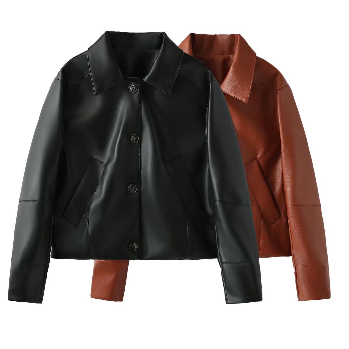 Women's short PU leather jacket Coat