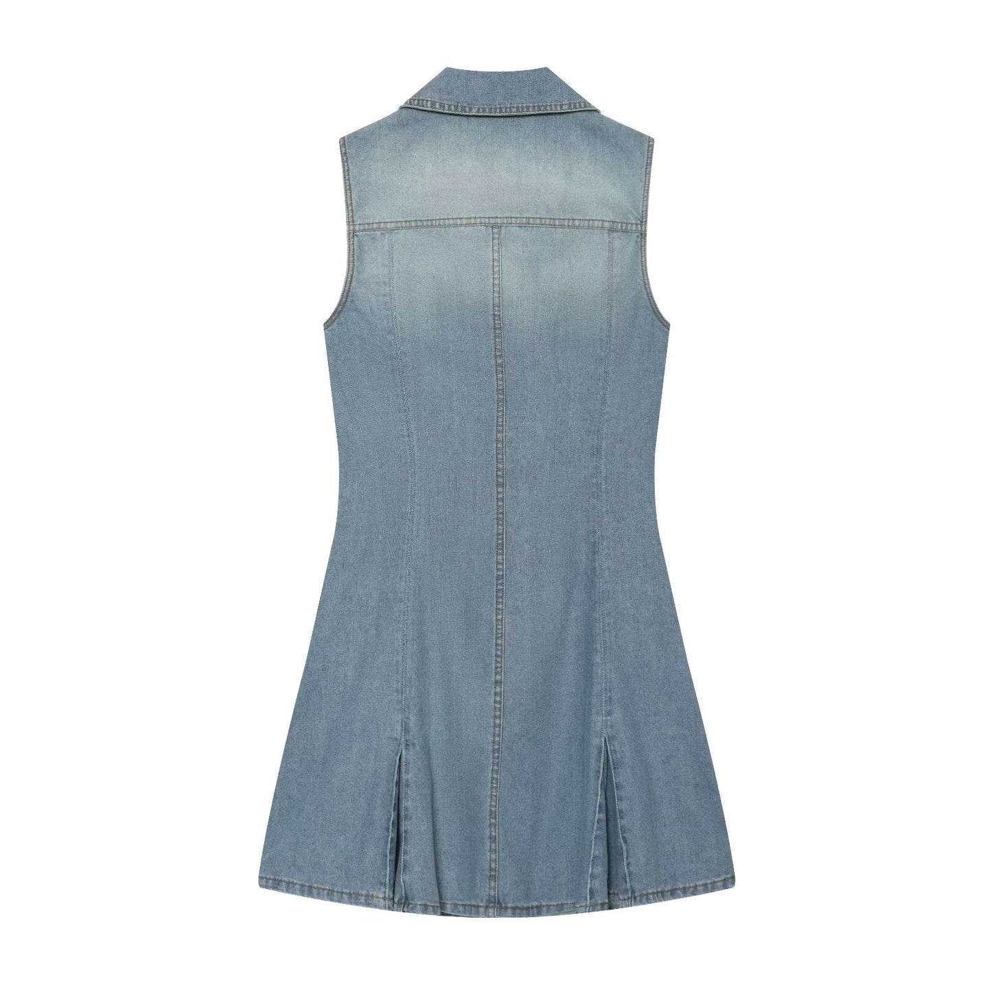 Women's sleeveless lapel denim dress