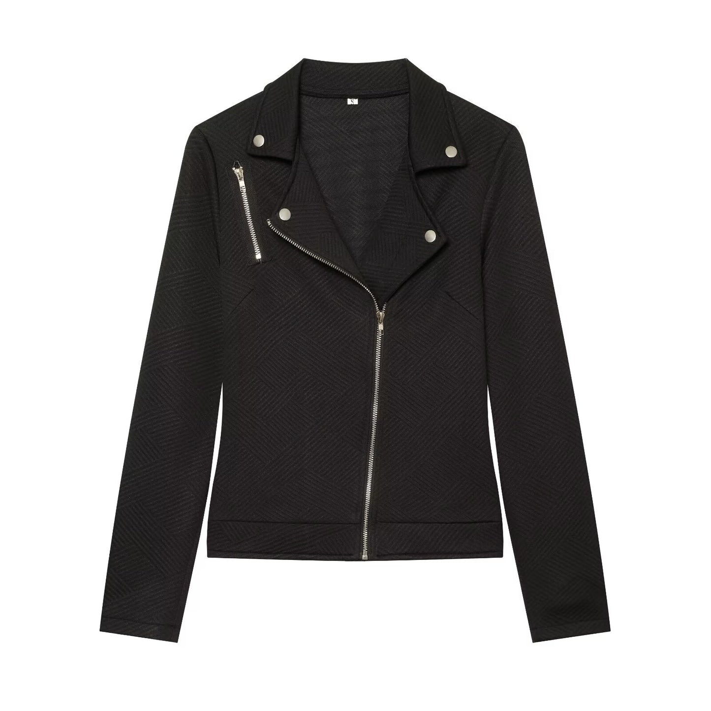 Women's diagonal zipper button decoration casual jacket
