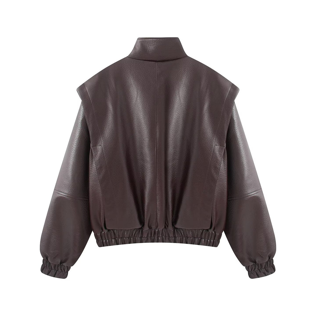 Women's stand collar fake two-piece Faux Leather jacket