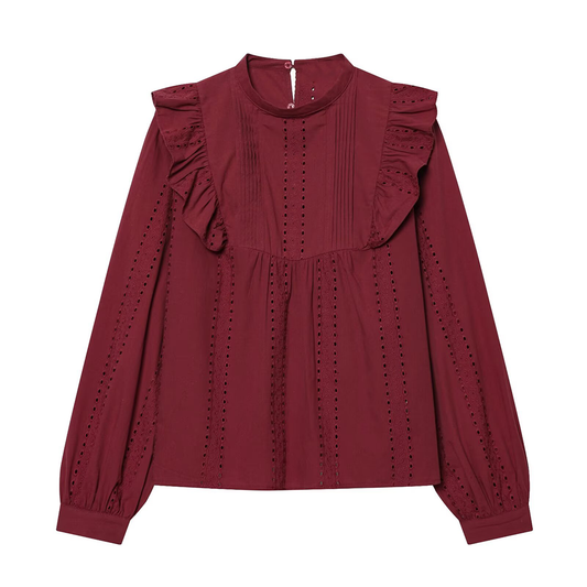 Women's casual hollowed out embroidered shirt
