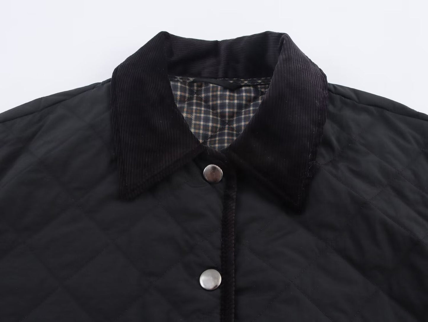 Women's New Fashion Corduroy Short Quilted Nylon Lapel Coat