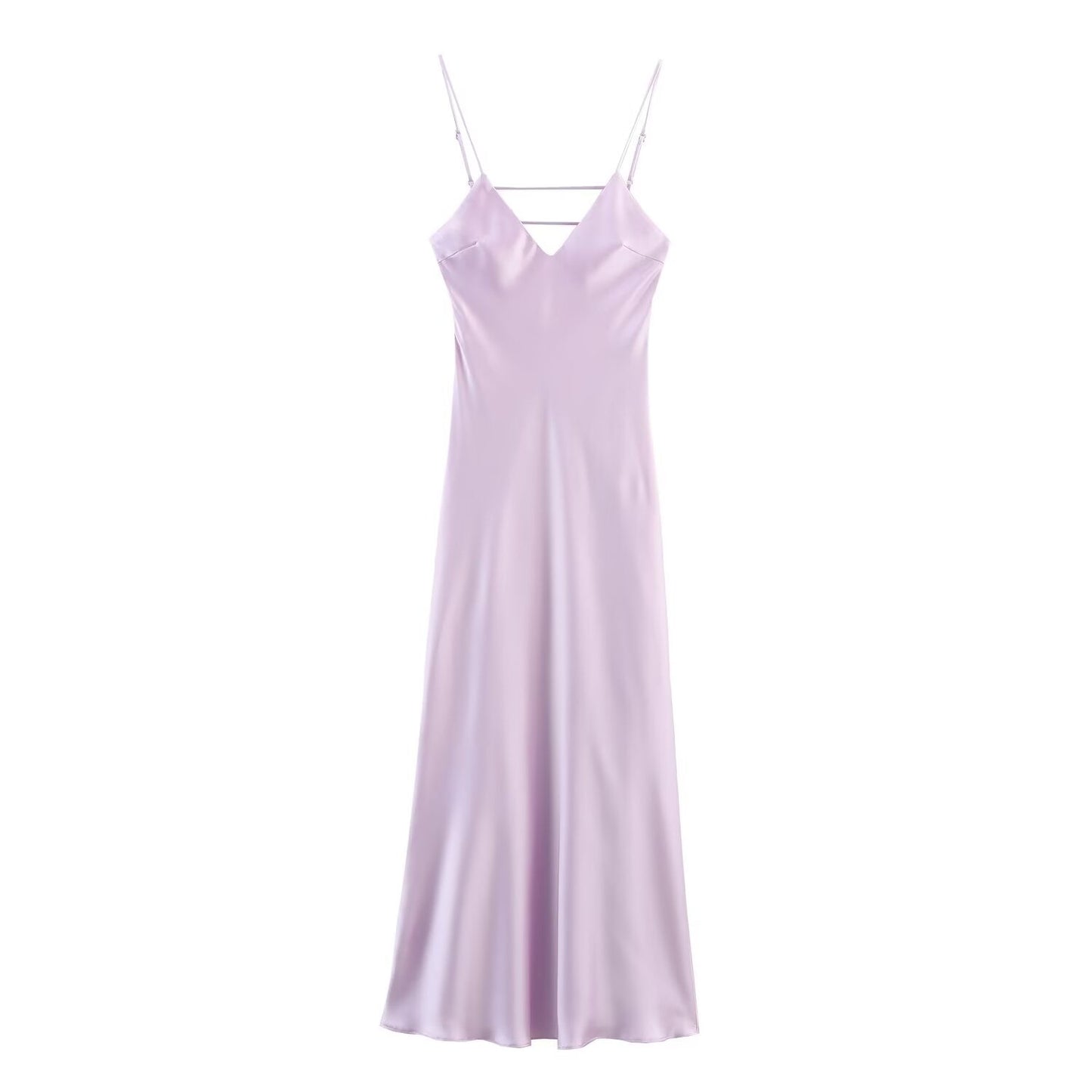 Women's summer chic Fashion multi colored satin texture suspender MIDI dress
