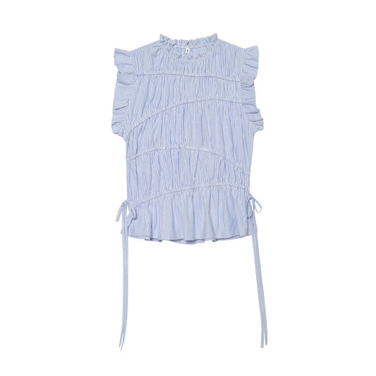 Women's lace up decorative elastic striped top