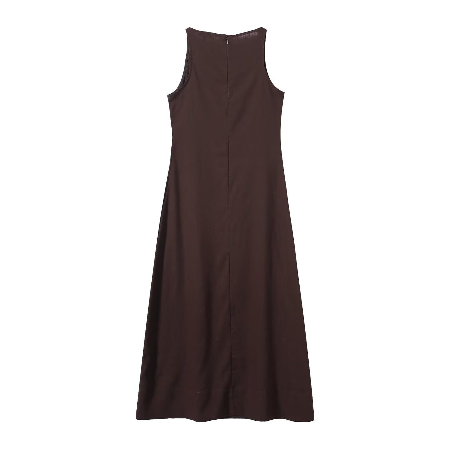 Women's slim linen blended MIDI dress