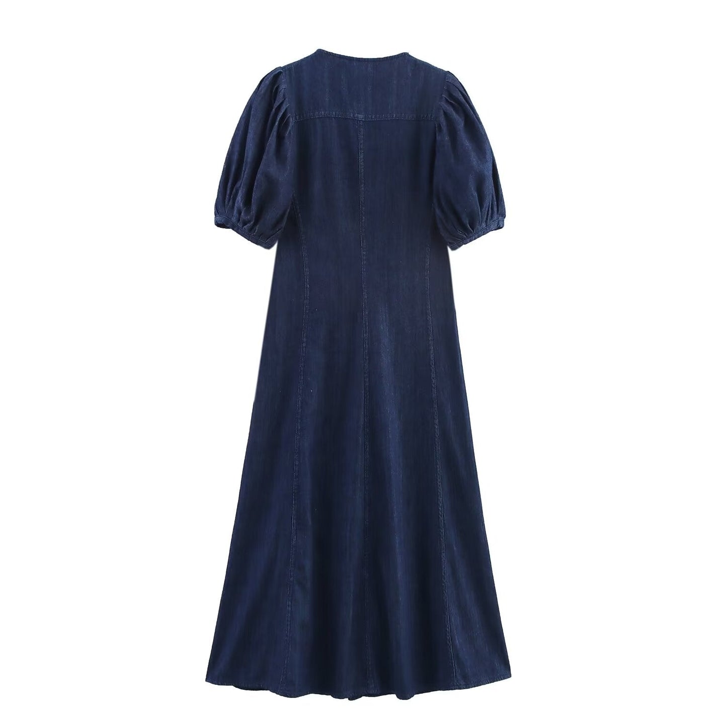 Women's new chic fashion bubble short sleeved denim MIDI dress