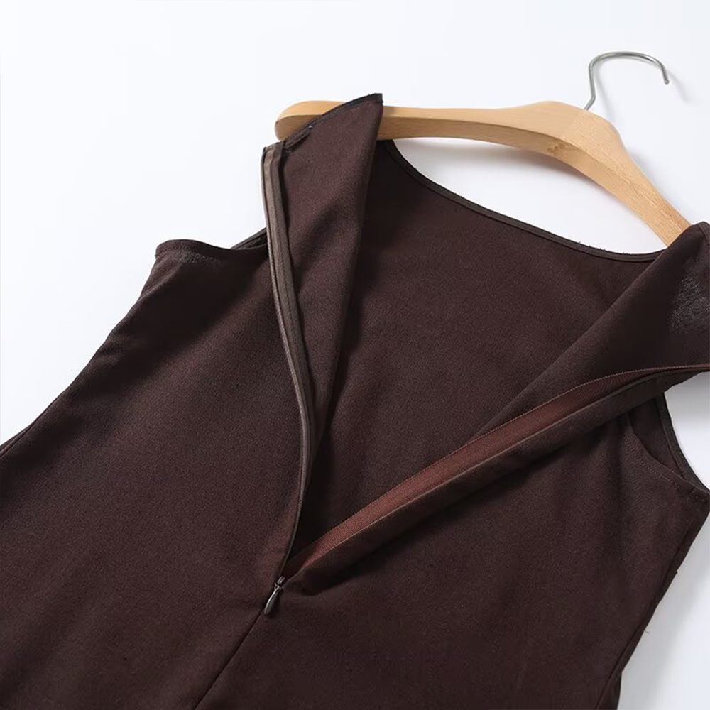 Women's slim linen blended MIDI dress
