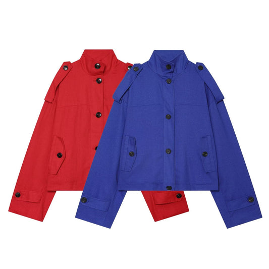 Women's standing collar linen blend Coat