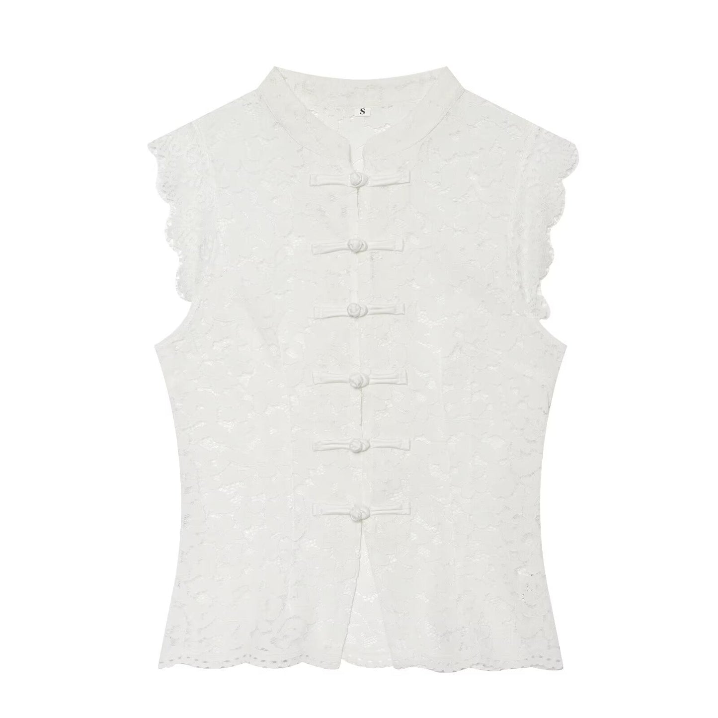 Women's lace hollow out buckle sleeveless vest