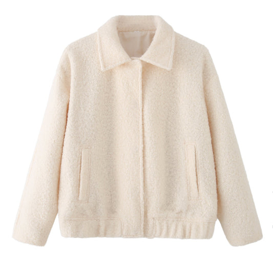 Women's loose Lapel casual woolen blend coat