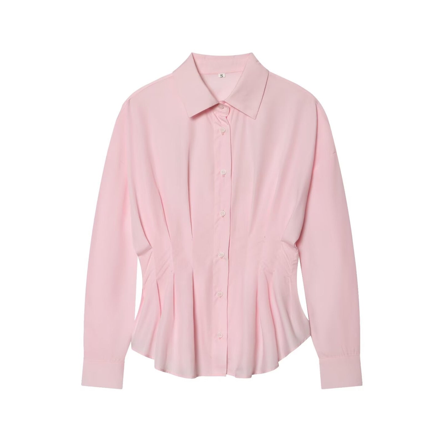 Women's pleated design slim lapel shirt
